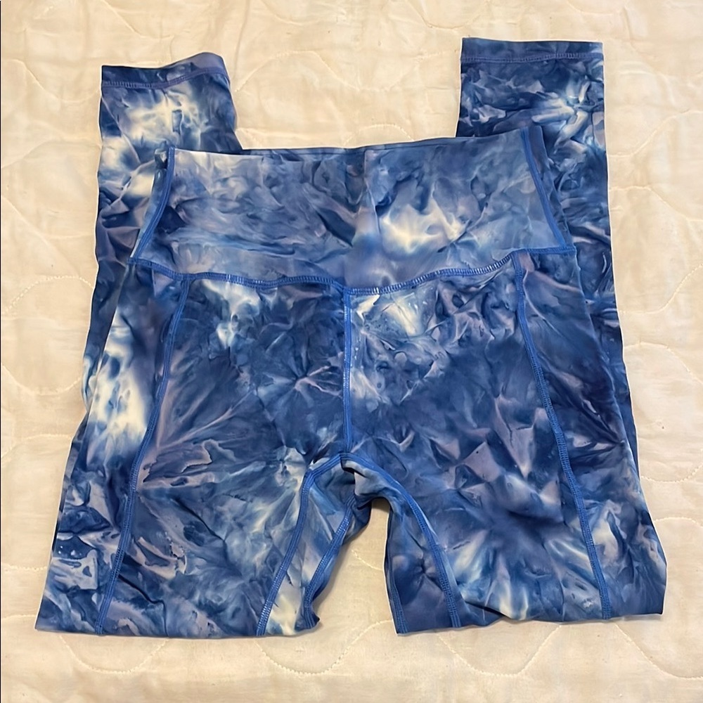 High Rise Tye Dye Leggings, Girls Size L, Blue White